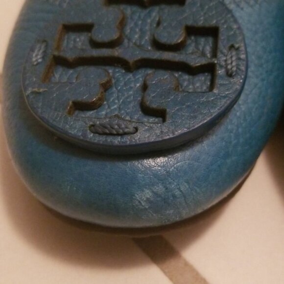 TORY BURCH Teal 8.5 M Tumbled Leather Reva Flats - Picture 3 of 8